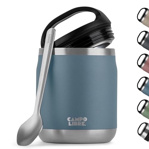 Campo Libre. Lotta Thermobehälter für Essen Edelstahl Thermobecher Essen mit Löffel Warmhaltebehälter Essen Mueslicup oder Babybrei Warmhaltebox Thermo-Essensbehälter Blue 600ml