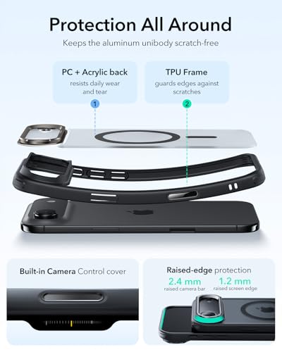 Image of ESR for iPhone Air Case with Stash Stand, Camera Control Cover Compatible with MagSafe, Military-Grade Drop Protection Magnetic Phone Case for iPhone Air, Scratch-Resistant Back Cover,Frosted Black