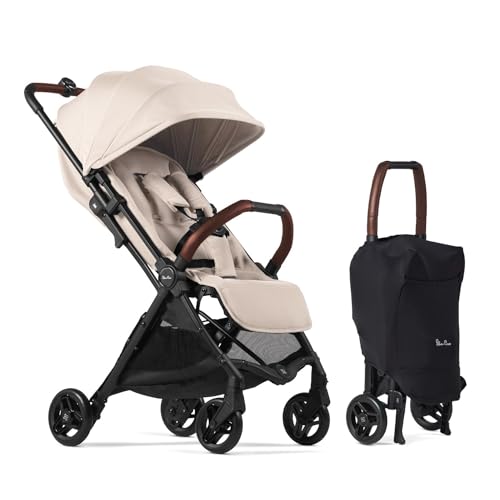 Silver Cross Jet 5 – Full Size TSA Approved Infant & Toddler Travel Stroller – Lightweight, Compact & Easy to Fold, with All-Terrain Wheels and One Hand Full Flat Recline (Almond White)