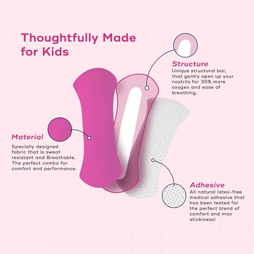 Image of BREATH FIX Kids Extra Small size (Ages 5-12) Pink Nasal Strips | Non-Magnetic | Enhances Sleep & Athletic Performance | Optimizes Oxygen Intake | Skin-Friendly & Flexible Fit | Sweat-Resistant | CDSCO Approved | 30 Strips
