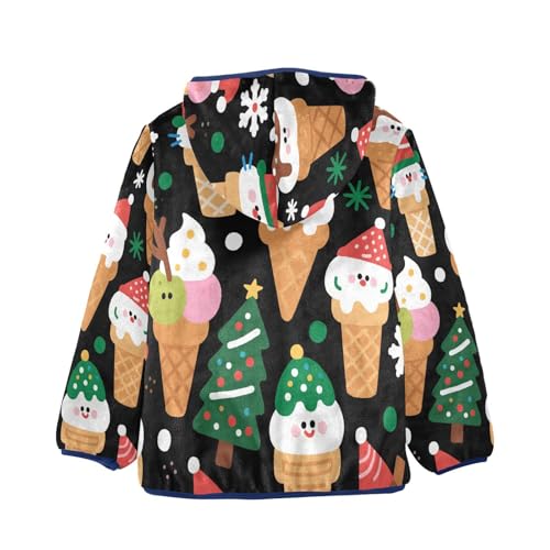 Christmas Ice Cream Cone Pattern Toddler Fleece Jacket Girl Boys Hooded Fleece Jacket Coat Warm Outwear Zip-up 3-10T2