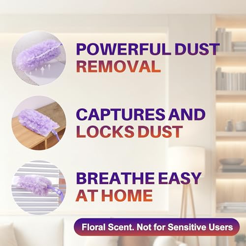 Image of JOYMOOP Scented Telescopic Duster kit, 3FT Extendable Handle (Purple) + 24 Purple Refills for Swiffer Feather Duster,Easy Cleaning for Ceilings, Ceiling Fans, Blinds, Vents & Shelves