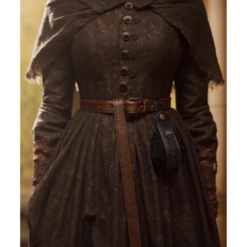 Image of Leather Belt Pouch Medieval Vintage Renaissance Viking LARP Cosplay Costumes Drawstring Coin Purse Phone Holder Waist Bag (A-Black)