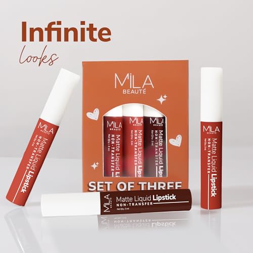Image of Mila Beaute Matte Set of 3 Lipstick for Women I Long Lasting & Lightweight I Rich Pigment I Glides Smoothly (Nudes & Browns)