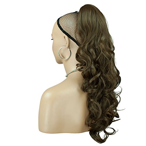 Ponytail Claw Clip - Ash Brown - Wavy Style - 22 Inch - 200g - Reversible - Clip in Hair Piece - Looks and Feels like Real Hair - by Elegant Hair
