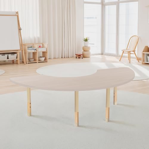 Image of 36 inch x 72 inch Half Moon Kids Classroom Table with Adjustable Chunky Wood Legs