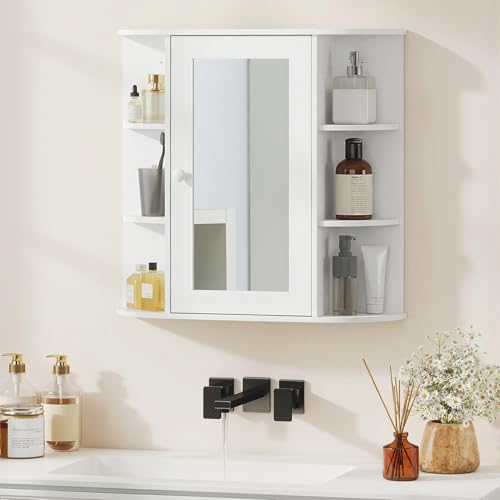 HOMCOM Armoire Murale avec Miroir Salle de Bain Meuble Miroir avec Rangement Toilettes 1 Porte +...