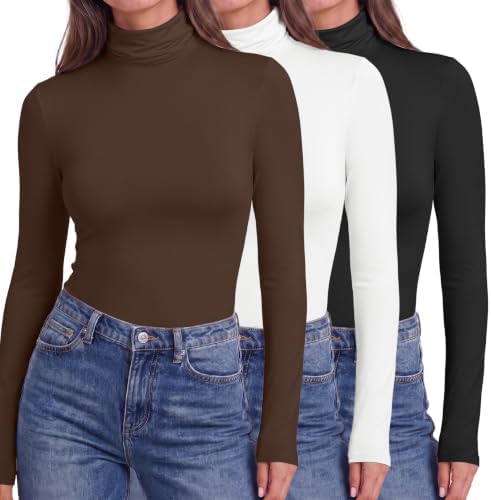 Ekouaer Langarmshirt Damen Rollkragen Thermo Oberteil Unterhemd 1&3 Pack | Rollkragen Langarmshirt, Thermo Unterziehrolli für Herbst/Winter, Turtleneck Shirt Damen, Basic Einfarbig