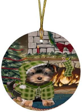 Have a Holly Jolly Yorkshire Terrier Dog Round Flat Ornament - Pet Decorative Hanging Ornaments for Christmas X-mas Tree Decorations - 2.75" Round Ceramic Christmas Ornament POR1367