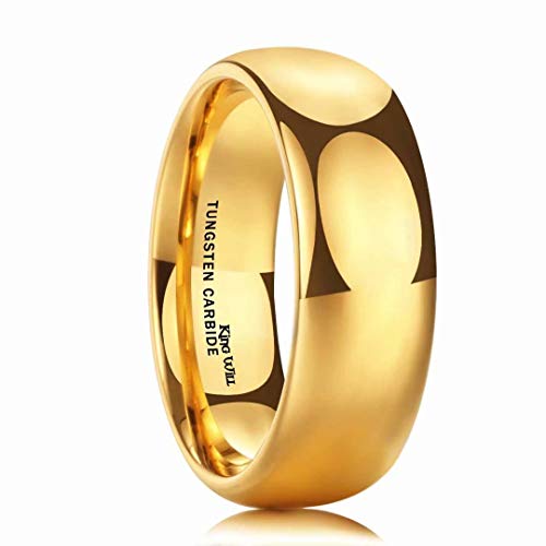 King Will Glory Men s 8mm Tungsten Carbide Ring 24k Gold Plated Domed Polished Finish Wedding Band(10)