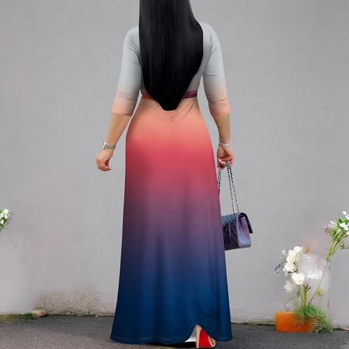 Image of PinkPatty Women's Plus Size Maxi Dresses Casual Flowy 3 /4 Sleeves Dress Printed Vacation Dress for Daily Wear with Belt