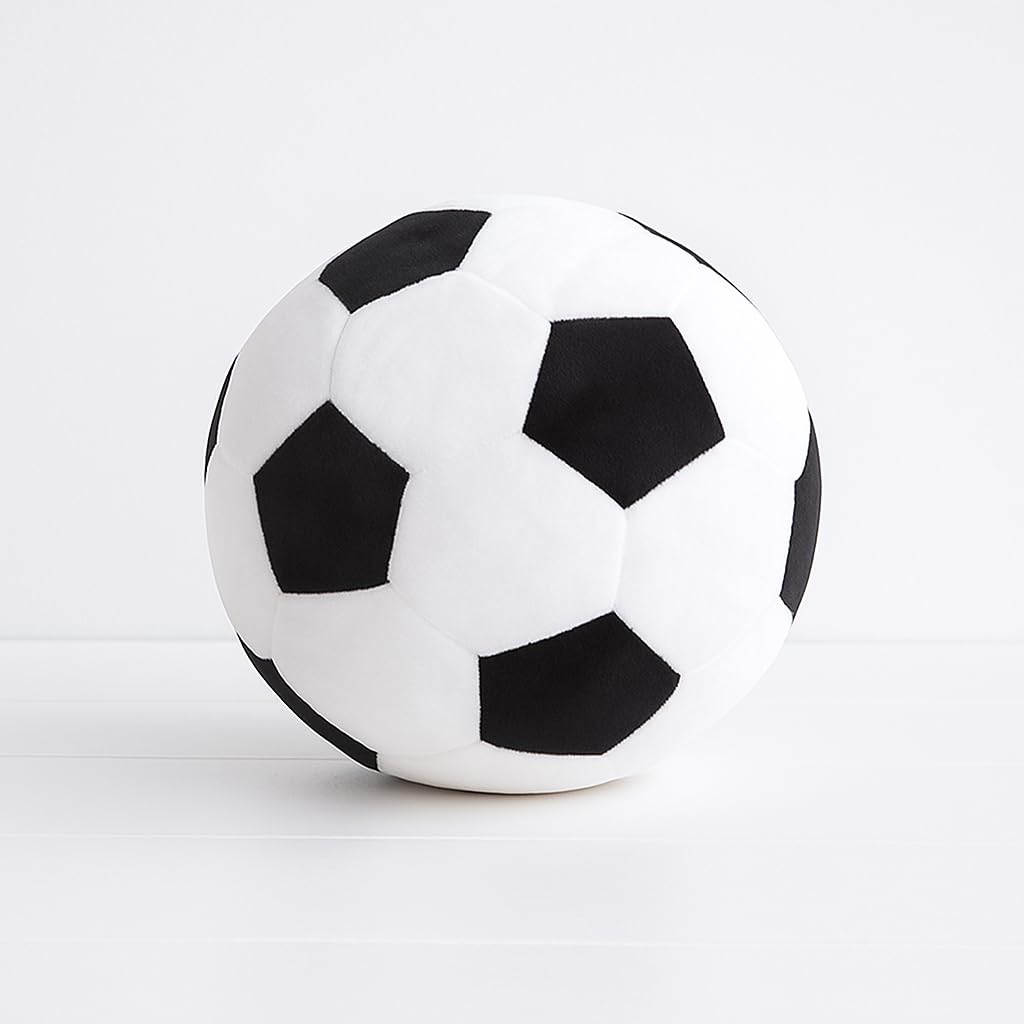 Plush Soccer Ball Pillow, Black and White, Decorative Round Cushion - 20 cm-image-39