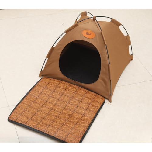MYJYG 夏用 猫 テント メッシュの窓付き 通気性いい 涼しい 犬用 猫用 室内 くつろぎ スペース 暑さ対策 クールマットを送る 耐久性 取り外し可能 水洗い可能 通年 ペットハウス 屋内シェルター用 組み立て簡単 (L重量15斤以内に適用),コーヒ