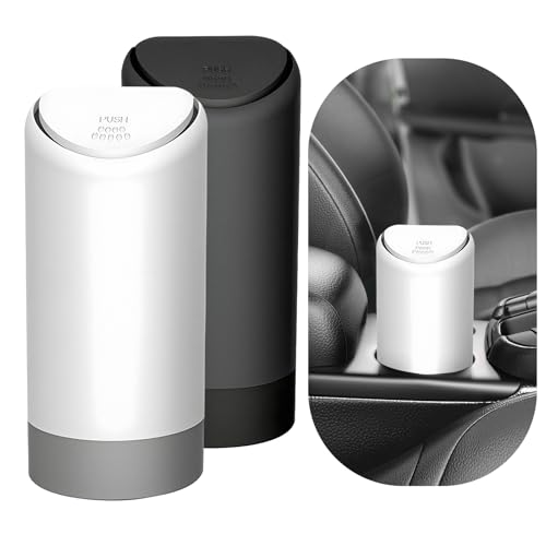 Image of 2PCS Mini Car Trash Can with Lid, Portable Silicone Auto Garbage Container for Cup Holder, Multipurpose Trash Bin for Car Home Office, Waterproof Leakproof Small Vehicle Trash Can (Black+White)