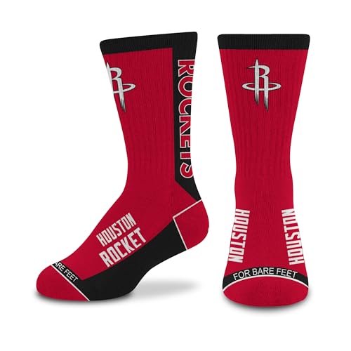 For Bare Feet NBA Houston Rockets MVP Crew Socks, Youth One Size