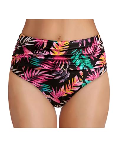Image of Tempt Me Women's High Waisted Bikini Bottom Tummy Control Ruched Bathing Suit Swim Bottom