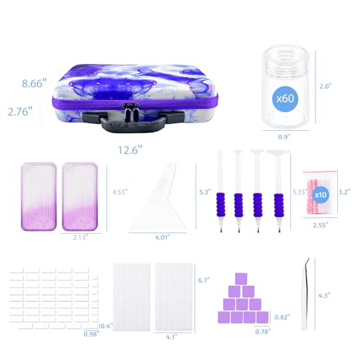 Image of 60 Slot Diamond Art Storage Box | Purple Bead Organizer Case with Drill Tools, Portable Craft Box, For 5D DIY Art Kits