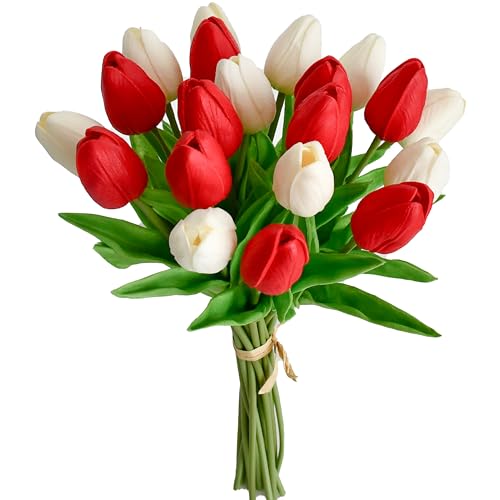 Mandy's Artificial Tulips 20 Stems Red and White...