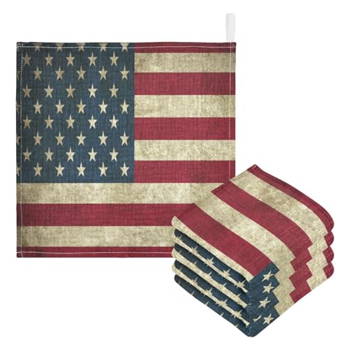Image of YETTASBIN American Flag Muslin Baby Hand Washcloths, Soft Cotton Bath Face Towel, 4 Layers Extra Absorbent Feeding Burp Cloth for Newborn Infant, 3 Pack