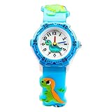 Wxeadu Reloj Analogico Niño, 3D Reloj de Dinosaurio, Azul Re-loj Analogico Niña, Rel-oj Niño Analogic O, Re-loj Digital para Niños con Correa de Silicona, Rel-ojesanalógicos para Niños de 3 a 12 Años