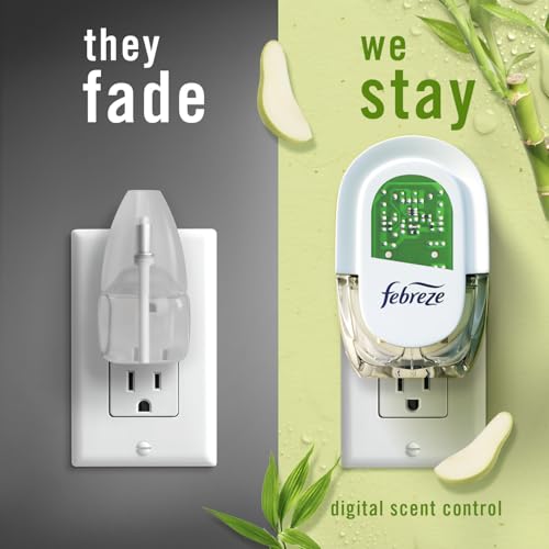 Image of Febreze Plug In Air Freshener, Odor-Fighting Scented Oil Refill, Air Fresheners for Home and Bathroom and Kitchen, Long Lasting for Strong Odors, Light Bamboo Scent, 0.87oz Refills, 3 Count