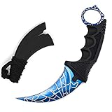 Wetop Karambit Knife, CS-GO for Hunting Camping Fishing Self Defenses and Field Survival, Stainless Steel Fixed Blade Tactical Knife with Sheath and Cord (Spider Web Blue).
