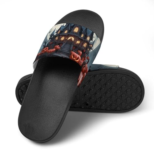 Pumpkin And Moon Halloween Funny House Sandals Non Slip Shower Slippers Quick Drying Bathroom Shoes for Women Men4