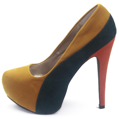 Qupid Women's High Heel Pump Heeled Stilettos Platform Closed Pointed-Toe Wedding Shoes Mid Heels Bridal Bridesmaid Ceremony Evening Prom Party Round Toe Stiletto Penelope-44X Mustard 7 #TOP1