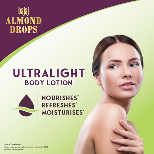 Image of Bajaj Almond Drops Ultralight Body Lotion, 600 ml | Women and Men | Refreshing Hydration - Aloe Vera, Almond Oil & Vitamin E