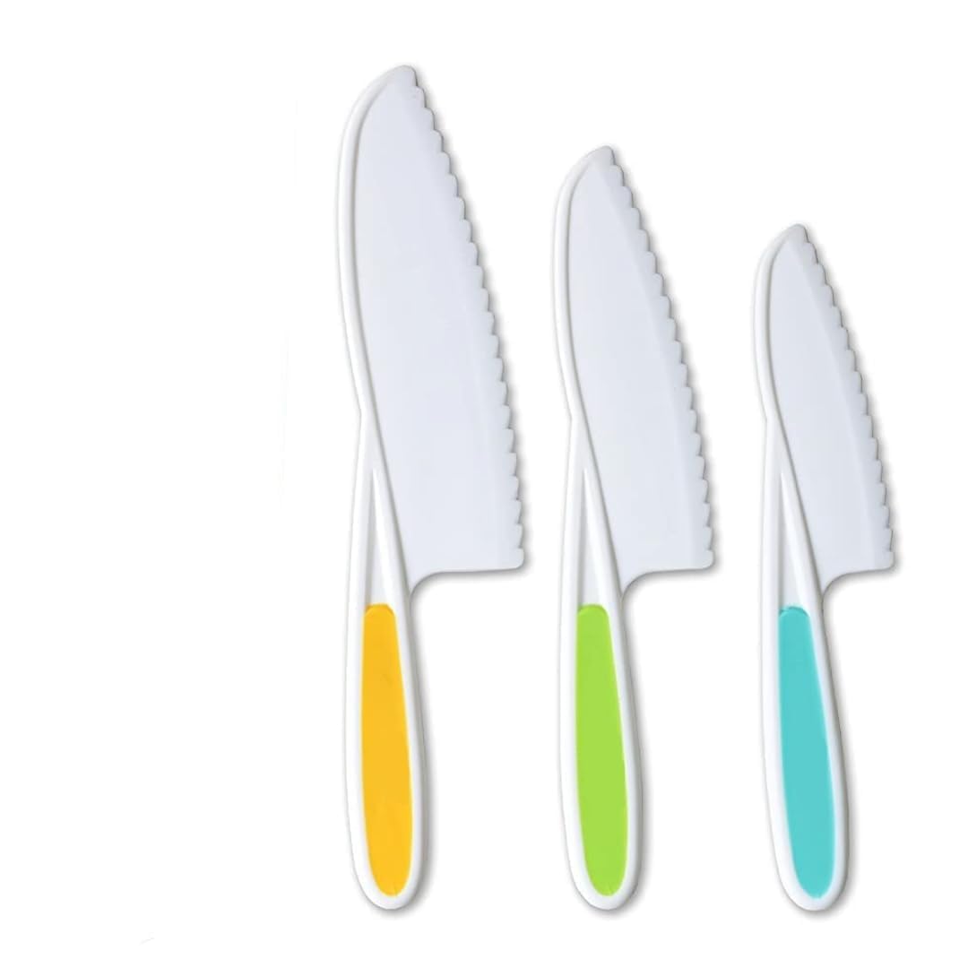 CETLO Kids 3-Piece Nylon Kitchen Knife Set | Safe Children's Cooking Knives with Firm Grip & Serrated Edges | BPA-Free f