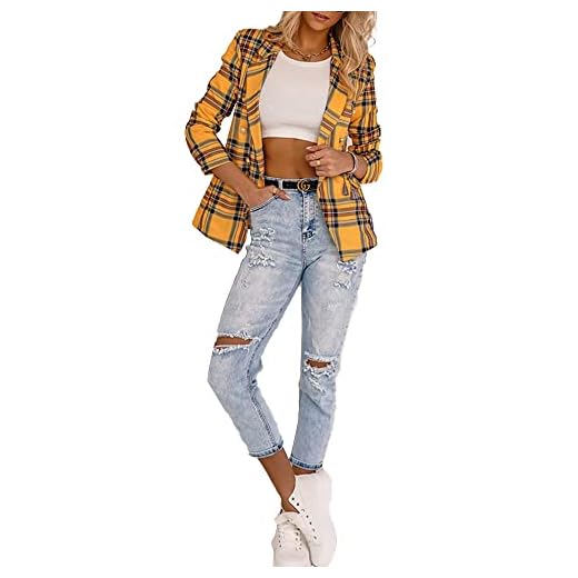 Blazers a Cuadros para Mujer Traje de Costura Chaqueta de Manga Larga con Frente Abierto Chaqueta Formal de Trabajo Ligera