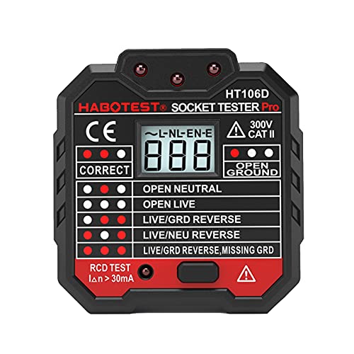 Probador de Enchufes, KKnoon Probador de Enchufes Eléctricos RCD Neutro Automático Prueba de Cables de Tierra Viva Detector de Polaridad del Circuito