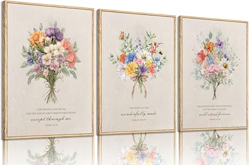 Christian Bible Verse Wall Art Set of 3, Floral Scripture Poster 16x24 inch