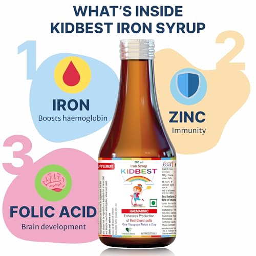 Image of HealthBest Iron (Haematinic) Syrup | Zinc | Folic Acid | 200 ML