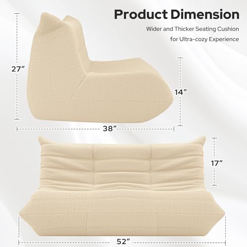 Image of HABUTWAY Bean Bag Chairs Fireside Lazy Floor Sofa,2 Seater,Khaki