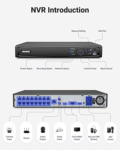 Annke 4K 16 Channel Poe Nvr With 2Tb Hard Drive, Ultra Hd Home Security Network Video Recorder Supports 4K/8Mp/5Mp/6Mp/4Mp Annke Poe Ip Cameras, 24/7 Surveillance Recording #TOP7