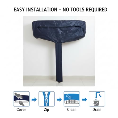 Image of Waterproof Split AC Indoor Cleaning Bag | AC Service Cover for Coil Washing, Filter Cleaning and Maintenance | Split Air Conditioner Inner Unit Wash Cover with Drain Pipe (Navy Blue, 54 Inch)