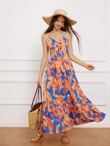 GRACE KARIN Womens Summer Floral Maxi Dresses 2026 Long Flowy Boho Dress Beach Vacation Sundresses Casual Clothes with Pocket Orange Blue Floral 2XL — view 2