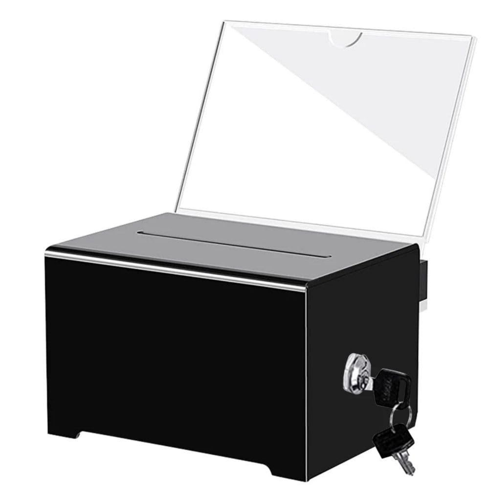 Crevyteg Black 12X15.9x10.2cm Black Acrylic Donation Box With Lock, Suggestion Box Ballot Box Collection Box Tip Jars, Ticket Box Vote Box Comment Box For Voting Charity Suggetstion Collection - 12X15.9x10.2cm