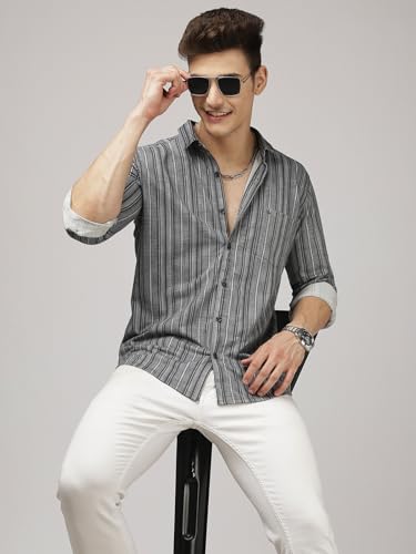 Image of BULLMER Trendy Regular Fit Striped Causal Full Sleeve Shirt for Men.