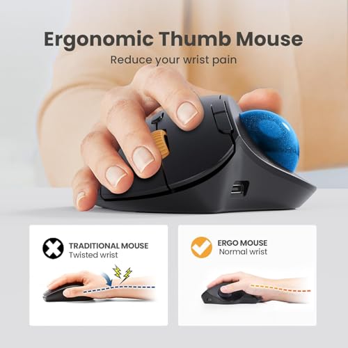 Image of ProtoArc Wireless Trackball Mouse, EM04 Ergonomic Bluetooth Rollerball Mouse Rechargeable Computer Laptop Mouse, 3 Device Connection, Compatible with PC, iPad, Mac, Windows-Navy Ball