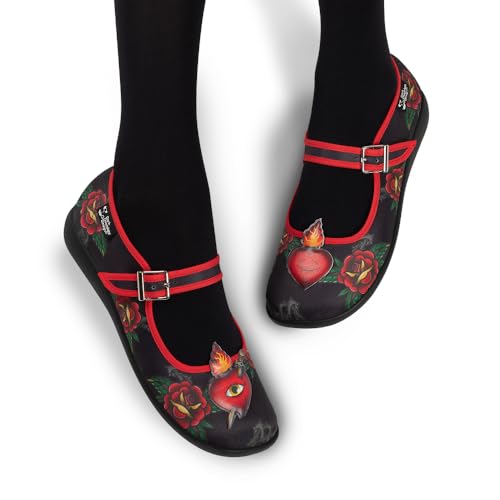 Image of Hot Chocolate Design Women's Mary Jane Flat Shoes - Mary Jane Flat Dress Shoes with Non-Marking Rubber Sole Adjustable Buckle-Strap, Adjustable Buckle-Strap and Cushioned Inner Sole with Arch Support