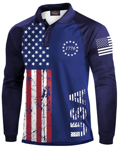 Man July 4 Military Golf Poloshirt Funny America Printing Hiking Polo Long Sleeve Fitted Star and Flag Raglan Polo Top 3XL