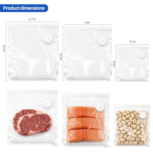 Image of RAIN SPIRIT Reusable Vacuum Sealer Bags for Food, 60 Packs (20L&20M&20S) BPA-Free Food Storage Bags, Leakproof Sous Vide Bags for Freezer, Microwave, Dishwasher Safe, Preserve Freshness for Meal Prep