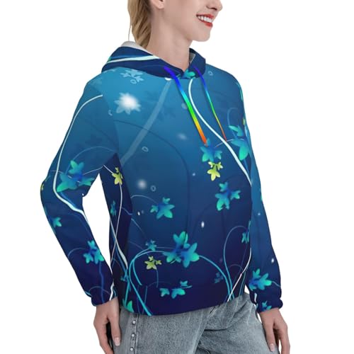 Sweat à capuche femme EdWal pull confortable ajusté imprimé fleurs bleues
