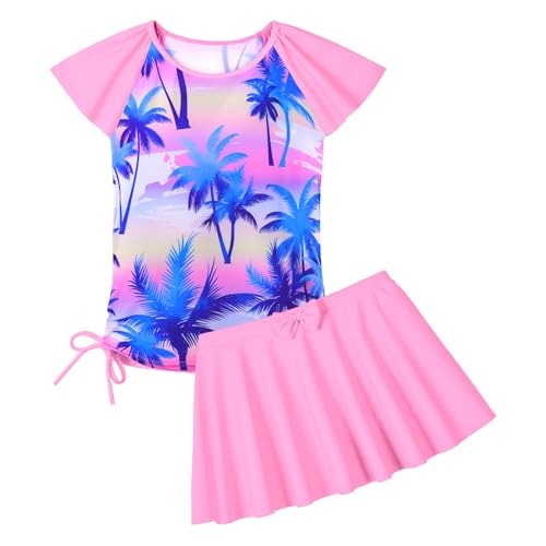 Image of Girls Rash Guard 2 Pieces Bathing Suit UPF50+ Swimsuit with Swimming Skirt Swimwear 2-14Y