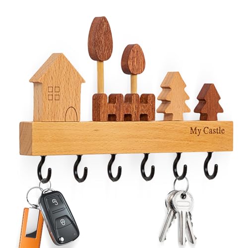 UOSIWYA Schlüsselbrett mit 6 Haken, Holz Schlüsselhalter Schlüsselboard Moderner holzschlüsselhalter mit Montagezubehör für Flur Eingangsbereich Wand Key Holder