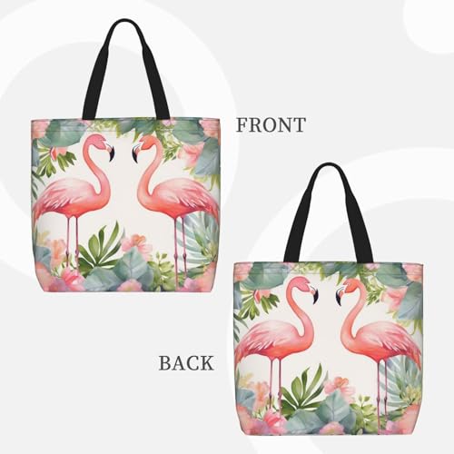 Flamingos and flowers Tote Bag for Women, Zipper Casual Tote's Handbag for Travel, Work, Lightweight Laptop Bags Big Capacity Shoulder Bag Reusable Grocery Shopping Bags2
