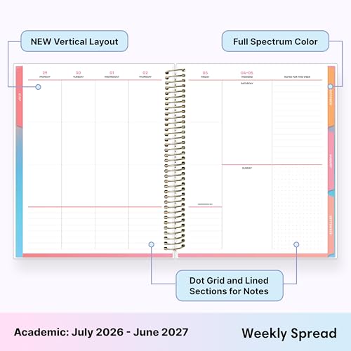 Blue Sky Livewell 2026-2027 Weekly and Monthly Academic Year Planner Calendar, July 2026 - June 2027, 7" x 9", Flexible Cover, Wirebound, Colorful Interior, Laminated Tabs, Storage Pocket, Includes Stickers, Rainbow - Image 4
