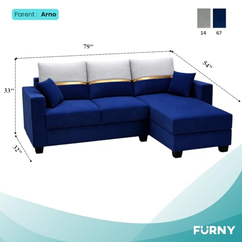 Image of Furny Arvea 4 Seater Fabric RHS L Shape Sofa Set (Blue) | Soft Velvet Fabric | Modern Design | Comfortable Seating | Living Room Furniture